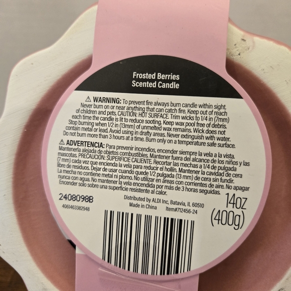 Aldi Pink Ceramic Christmas Tree Candle Frosted Berries 14oz Limited Edition NEW - Picture 6 of 6